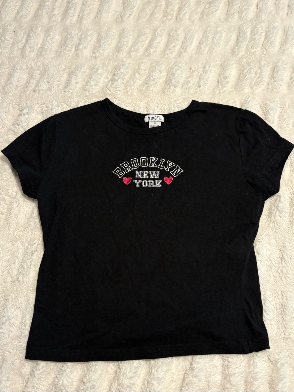 Rue21 Black Brooklyn Graphic Tee with White Embroidery